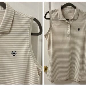 Peter Millar Sleeveless Beige Striped Polo Sport Mesh Golf Shirt size L